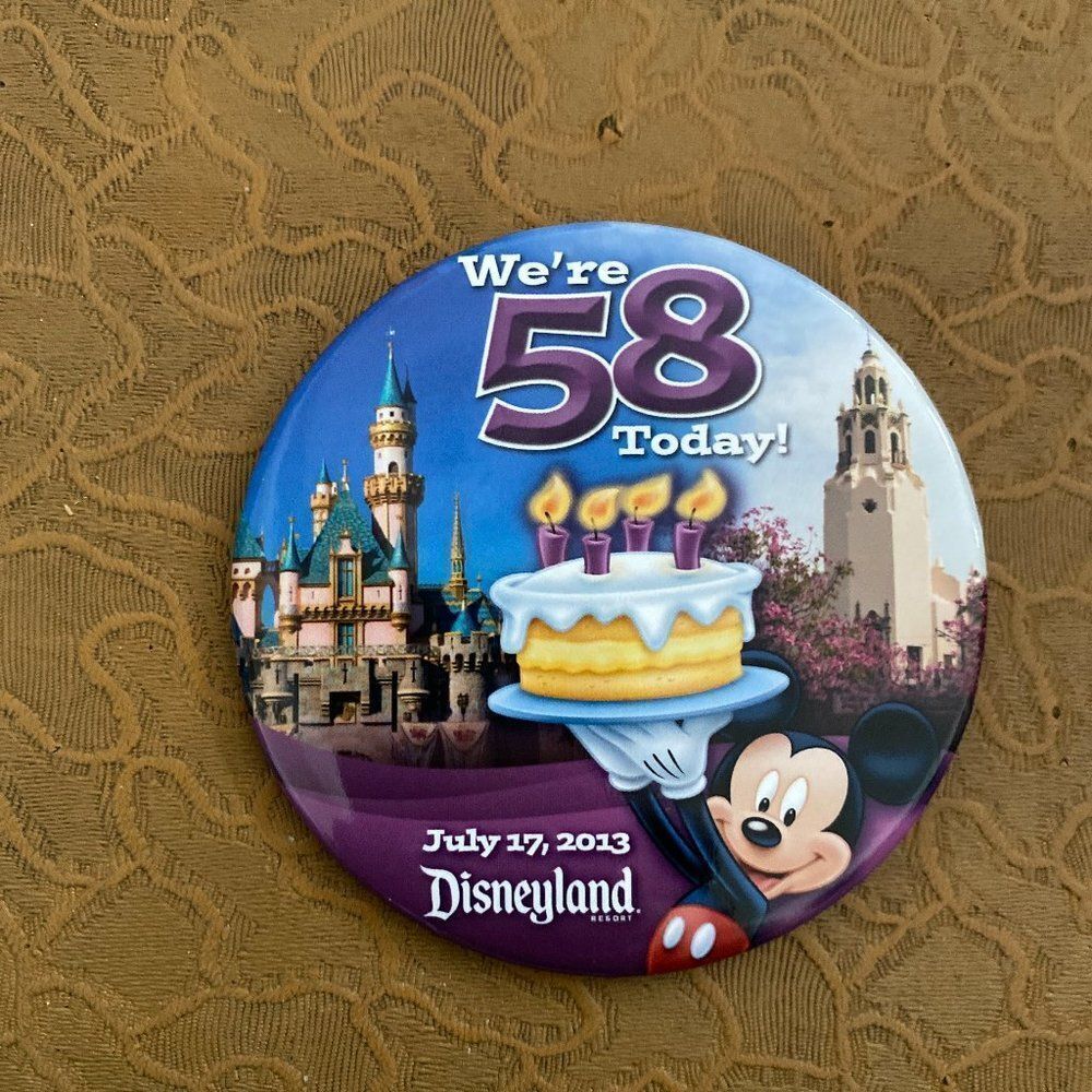 Disneyland 58 Year Commemorative Collector Button Pin Limited Edition Souvenir